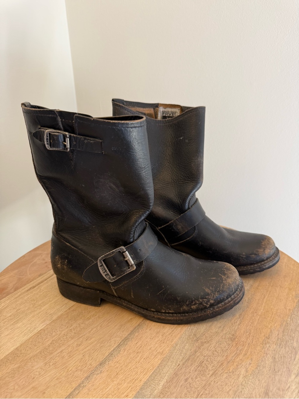 Women’s Frye Veronica Distressed Black Moto Boots Size 6 1/2